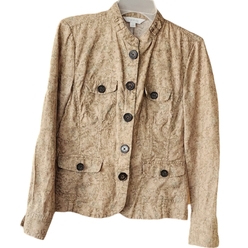 Relativity Tan‎ Floral 100% Linen Jacket Women's Small